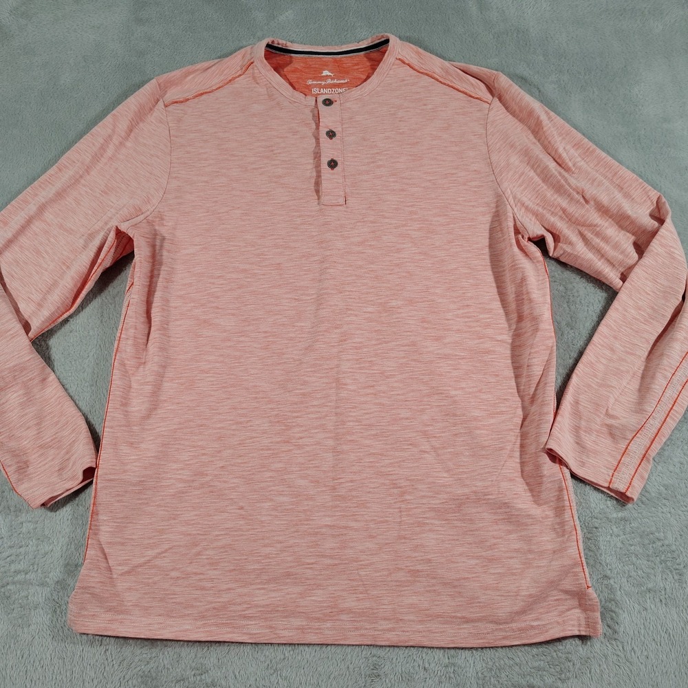 Tommy Bahama Island Zone Shirt Men S Orange Henley 1/4 Button Pullover Comfort